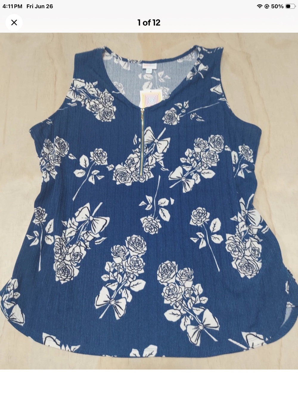 Lu La Roe New with Tags Blue tank top,white floral design size 2X bust 50” L 29”